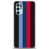 Oppo Reno 6 Kılıf HD Baskılı Kılıf - Bordo Mavi Çubuklar + Tam Ekran Koruyucu