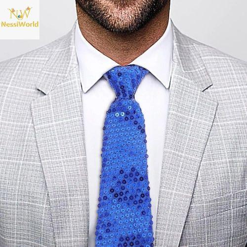 Mavi Pul Payetli Işıltılı Parti Kravatı 33 cm