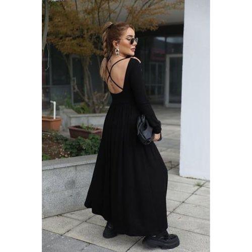 Kadın Kayık Yaka Sırt Dekoltesi Ve Yırtmaç Detay Maxi Boy Elbise