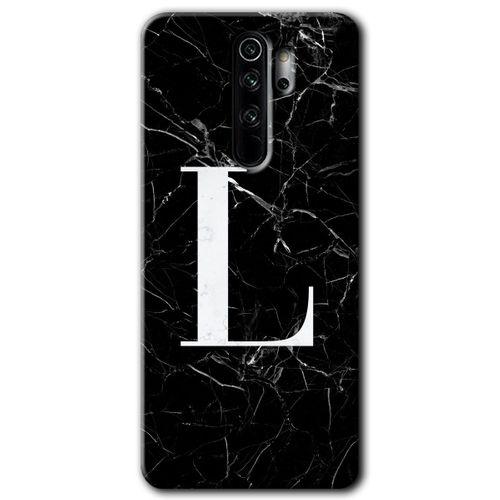 MRCİLETİSİM Xiaomi Redmi Note 8 Pro Kılıf Baskılı Kapak - Siyah Mermer Desenli L Harfi + 5D Tam Kaplayan Cam