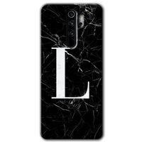 MRCİLETİSİM Xiaomi Redmi Note 8 Pro Kılıf Baskılı Kapak - Siyah Mermer Desenli L Harfi + 5D Tam Kaplayan Cam