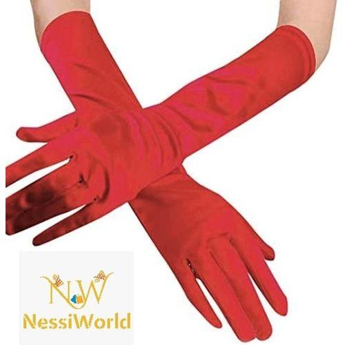 Kırmızı Renk Dirseğe Kadar Uzun Kumaş Eldiven 40 cm