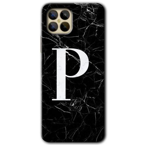 Omix X600 Kılıf HD Desen Baskılı Arka Kapak - Siyah Mermer Desenli P Harfi