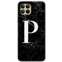 Omix X600 Kılıf HD Desen Baskılı Arka Kapak - Siyah Mermer Desenli P Harfi