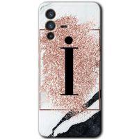 Vivo V23 5G Kılıf HD Desen Baskılı Arka Kapak - Pembe Mermer Desenli İ Harfi