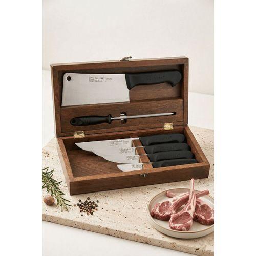 Sürmene Kurban Kasap Bıçak Masat Satır Seti Ahşap Saklama Sandık Kutulu Set 6 Parça Sürbisa 61507