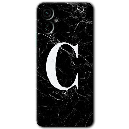 Tecno Camon 19 Neo Kılıf HD Desen Baskılı Arka Kapak - Siyah Mermer Desenli C Harfi