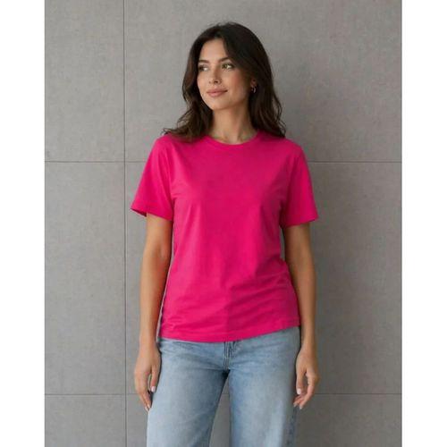 Basic Pamuklu Tişört Bisiklet Yaka Düz Renk Relaxed Fit T-Shirt - Fuşya