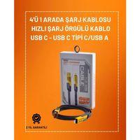 4'ü 1 Arada Usb Hızlı Şarj Ve Veri Kablosu – 65w Güç, Çoklu Bağlantı, 1.2m