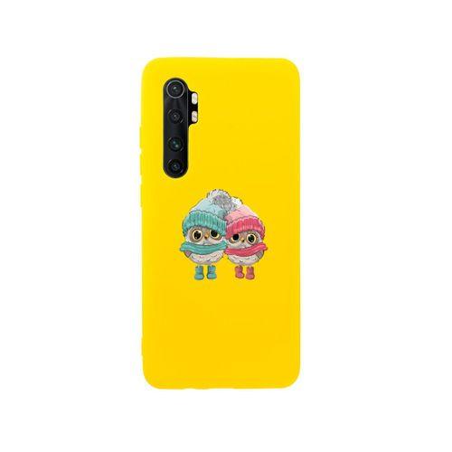 Xiaomi Note 10 Lite Bereli Baykuş Premium Silikonlu Sarı Telefon Kılıfı