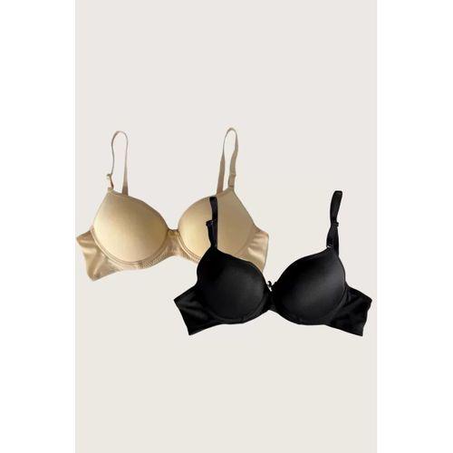 Siyah-ten 2'li Mikro Kumaş Push Up Dolgulu Balenli Günlük Destekli Sütyen