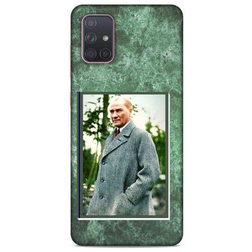 Samsung Galaxy A71 Kılıf Atatürk (20) Koruyucu Kılıf Yeşil Mermer