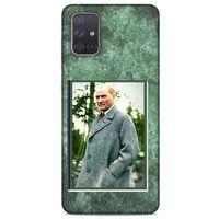 Samsung Galaxy A71 Kılıf Atatürk (20) Koruyucu Kılıf Yeşil Mermer