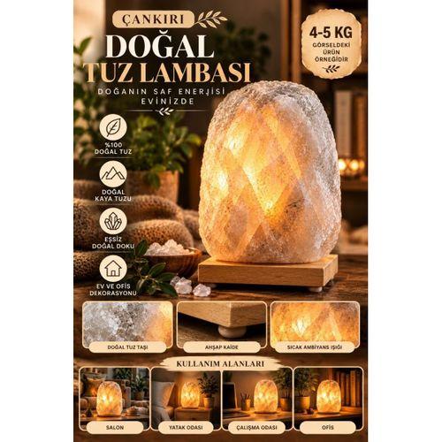 Çankırı 4-5 Kg Gri Doğal Kaya Tuzu Lambası Ahşap Kaideli Dekoratif Lamba