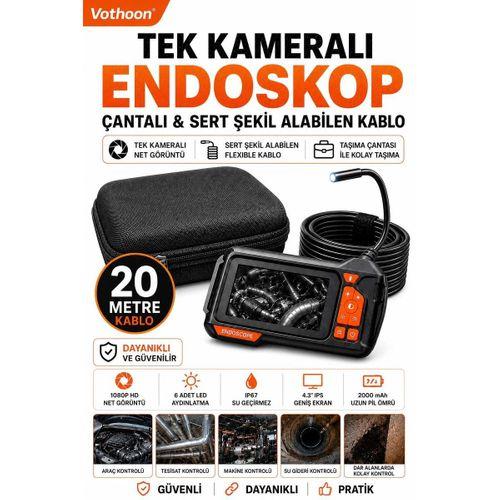Ekranlı Tek Kameralı 20 Mt Sert Kablo Yılan Endoskop Kamera 8 Mm 4 3 Inc