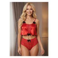 Kırmızı Saten Babydoll Takım - 333-K