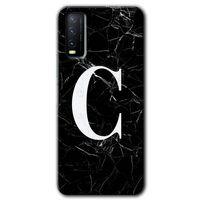 Vivo Y11s Kılıf HD Desen Baskılı Arka Kapak - Siyah Mermer Desenli C Harfi + Kırılmaz Cam