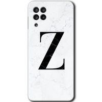 MRCİLETİSİM  Samsung Galaxy M22 Kılıf Kapak - Beyaz Mermer Desenli Z Harfi +Hayalet Ekran Yandan Gözükmez