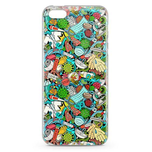 Apple iPhone 5 Kılıf Covid-19 Doodle Arka Kapak Koruma Desenli Full Koruyucu