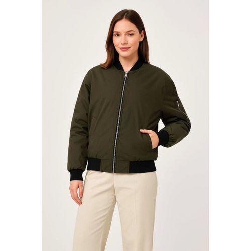 Içi Astarlı Fermuarlı Bomber Mont Ceket - Haki