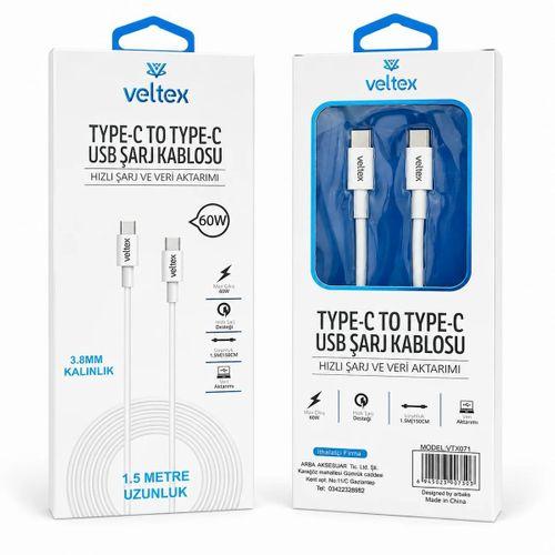 1.5 Metre 60W PD Type-C to Type-C Hızlı Şarj ve Data Kablosu VTX-071