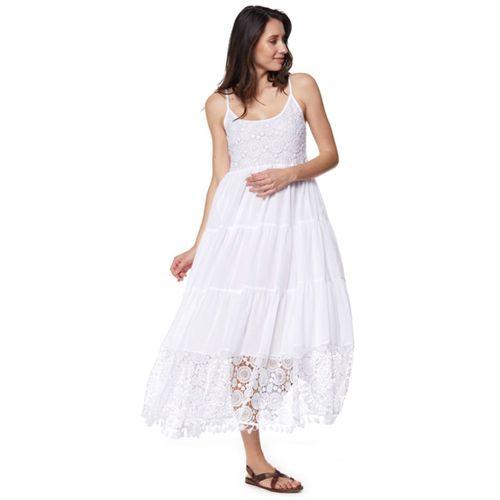 Şile Bezi Beyaz Askılı Dantelli Elbise