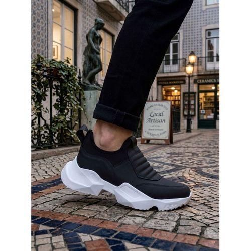 BA0402 Bağcıksız Rahat Yüksek Taban Siyah Erkek Spor Yarım Bilek Bot