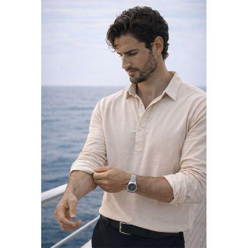 Yarım Pat Yakalı York Pamuk Kumaşlı Uzun Kollu Erkek Gömlek - Bej