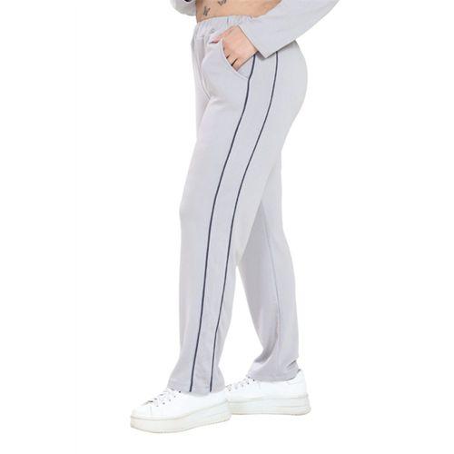 Melsay Butik Büyük Beden Açık Gri Lacivert Çizgi Detay Modal Kadın Eşofman Takımı