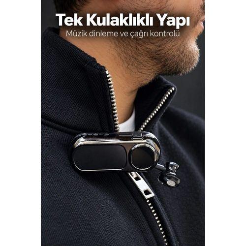 Yaka Klipsli Makaralı Bluetooth Tek Kulaklık