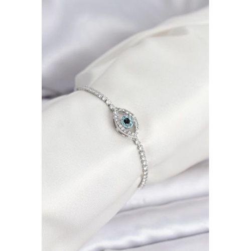 Göz Model Zirkon Taşlı Gümüş Renk Asansörlü Su Yolu Bileklik