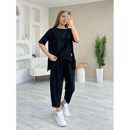 Kadın Kısa Kollu Bisiklet Yaka Viskon Iki Iplik Bluz Ve Pantolon Ikili Takım