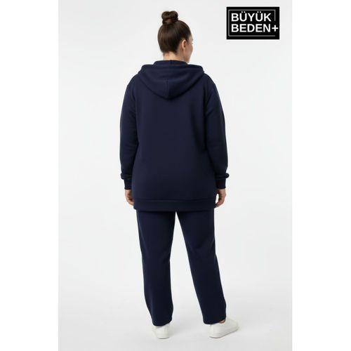 Kadın Büyük Beden Kapüşonlu Fermuarlı N Baskılı Sweatshirt Hırka SPR26BHRK922