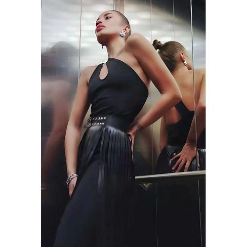 Püsküllü Deri Etek, Şık Deri Etek, Uzun Deri Etek, Siyah Deri Etek - Brf637