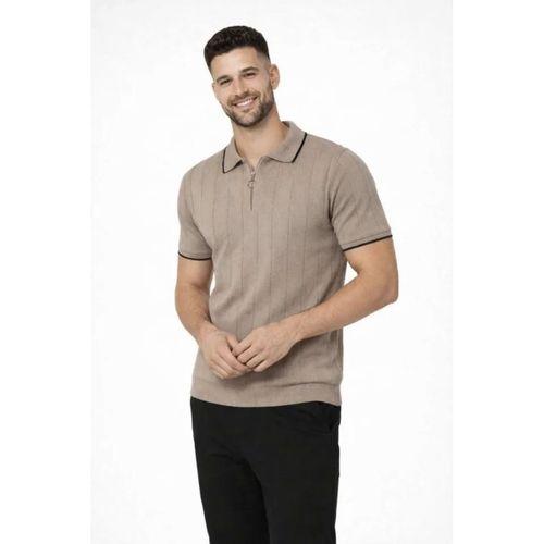 Erkek 3’lü Paket Dokuma Triko  Fermuarlı Yakalı Fitilli Kısa Kollu Regular Fit Tişört - Kahverengi, Beyaz, Siyah