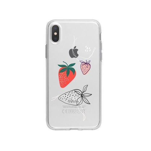 iPhone Xs Çilek Desenli Premium Şeffaf Silikon Kılıf