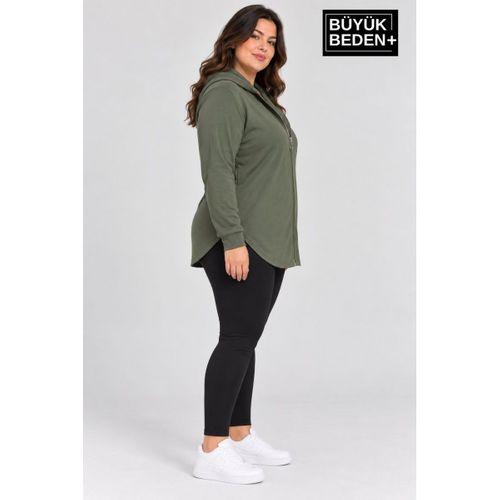 Süperlife Kadın Büyük Beden Fermuarlı Kapüşonlu Uzun Oval Etek Uçlu Oysho Hırka SPR26BHR993