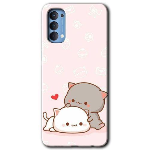 Oppo Reno 4 Kılıf HD Desen Baskılı Arka Kapak + Temperli Cam - Kedi Aşkı