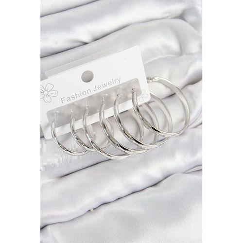 Pirinç Halka Model Gümüş Renk Kadın Set Küpe