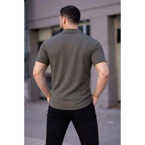 Erkek Waffle Kumaş Kısa Kollu Düğmeli Açık Yaka Regular Fit Gömlek - Haki