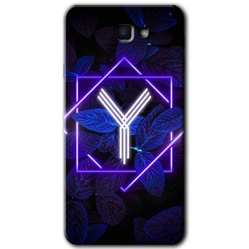 MRCİLETİSİM Samsung Galaxy J7 Prime Kılıf HD Desen Baskılı Arka Kapak + Temperli Cam - Dark Neon Yaprak Y Harfi