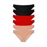 6 adet Süper Eko Set Likralı Kadın Slip Külot Siyah Kırmızı Ten