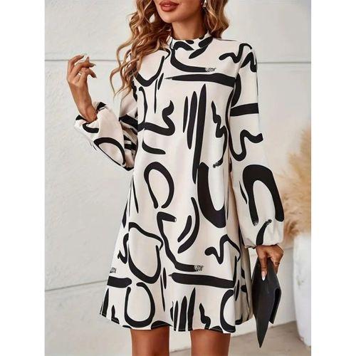 Kadın Uzun Kollu Balıkçı Yaka Desenli şardonlu Dalgıç Elbise