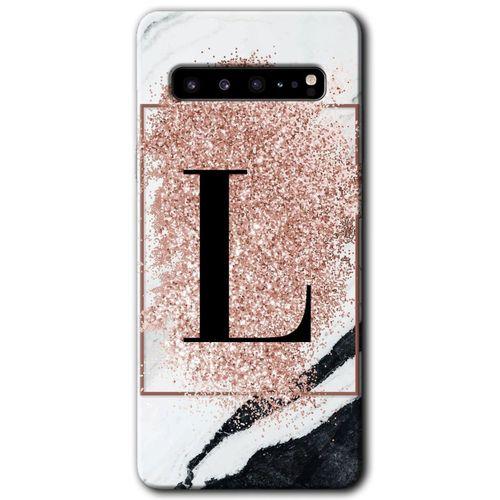 MRCİLETİSİM MRCİLETİSİM Samsung Galaxy S10 Plus Kılıf HD Desen Baskı Arka Kapak + TemperliCam - Pembe Mermer Desenli L Harf