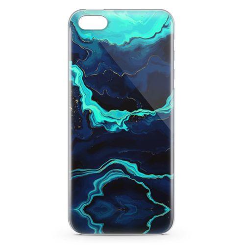 Apple iPhone 5 Kılıf Yeşil Lacivert Mermer Arka Kapak Koruma Desenli Full Koruyucu