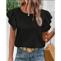 Bisiklet Yaka Kolları Volanlı İthal Krep Bluz