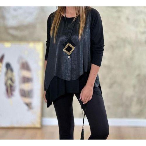 Kadın Siyah Deri Yelekli Kolye Dahil üçlü Takım