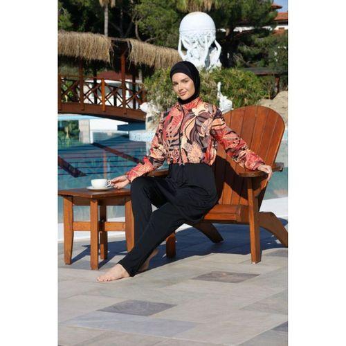 Estiva 26971 Siyah Leafy Tam Kapalı Croplu Pantolonlu Tesettür Mayo