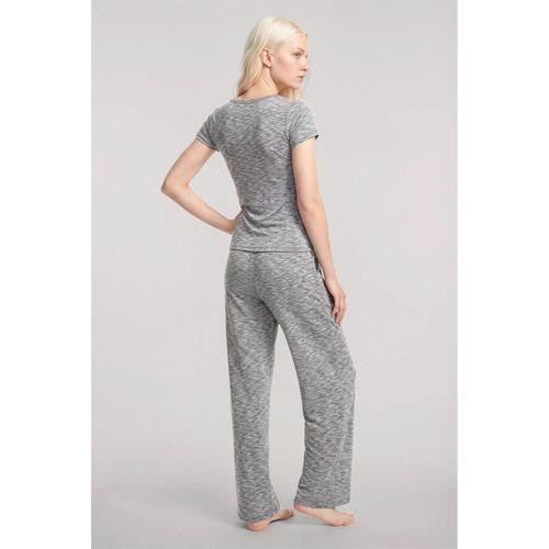 Kadın Gri V Yaka Yumuşak Dokulu Pijama Takımı Rahat Günlük Ev Giyim Seti