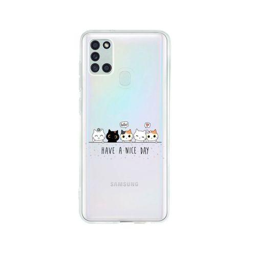 Samsung A21S Şirin Kedicikler Tasarımlı Premium Şeffaf Silikon Kılıf